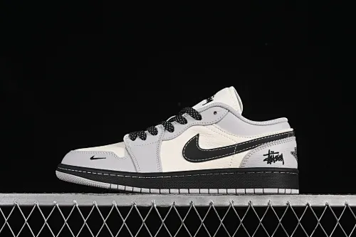 All categories Air Jordan Jordan series basketball shoes Air Jordan 1 Low High-end customized low-top sneakers Air Jordan 1 Low AJ1 Joe 1 Stussy co-branded black and white gray High-end customized low-top retro basketball shoes XX3168-177